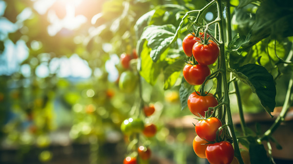 large-ai-generated-ripe-tomato-grow-on-branches-in-farm-greenhouse