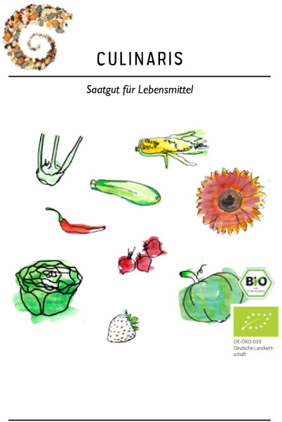 Produktbild von Culinaris BIO Abessinischer Kohl Carina mit Illustrationen verschiedener Gemüse und einem Bio-Siegel
