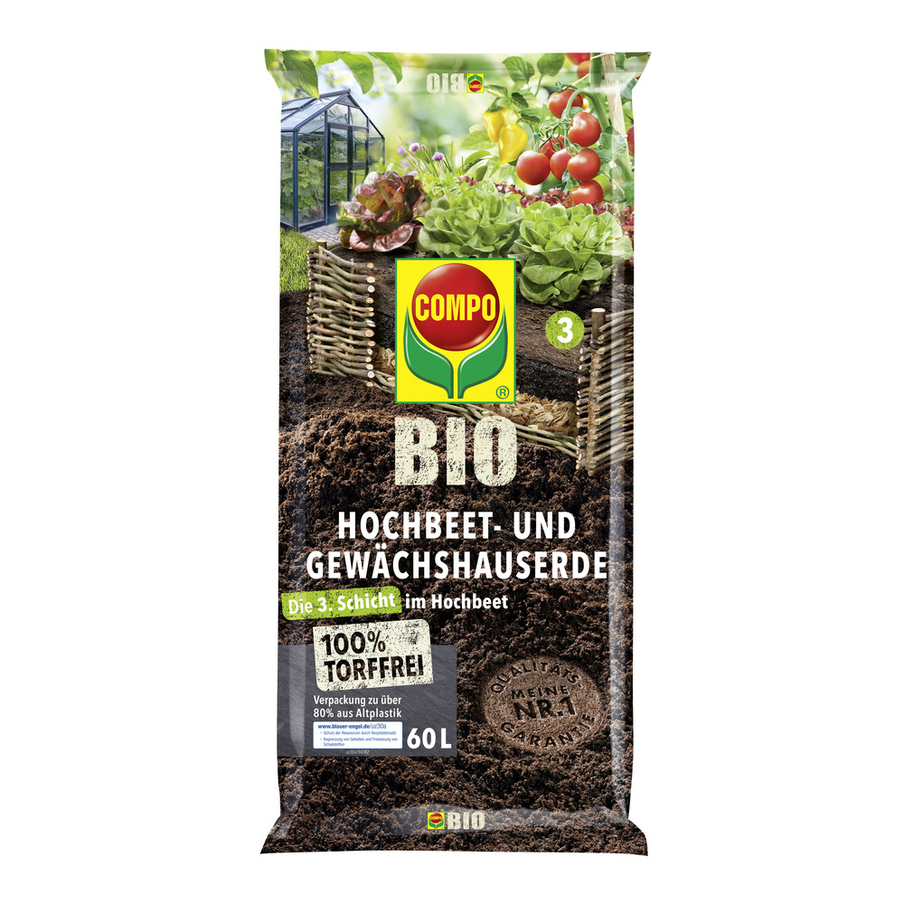 COMPO BIO Hochbeet- und Gewächshauserde 60l Erde Bio von Compo