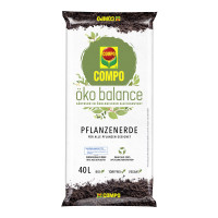 Produktbild von COMPO Öko balance Pflanzenerde 40l mit Hinweisen auf Bio, torffrei und vegan sowie zusätzliche Produktinformationen auf Deutsch. Produktbild von COMPO Öko balance Pflanzenerde 40l mit Hinweisen auf Bio, torffrei und vegan sowie zusätzliche Produktinformationen auf Deutsch.