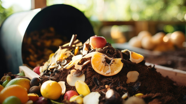 large-closeup-of-a-variety-of-fruit-and-vegetable-peels-eggshells-and-coffee-grounds-in-a-compost-collector
