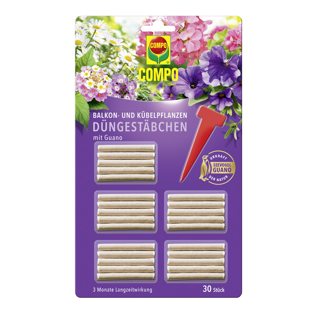 COMPO Balkon- und Kübelpflanzen Düngestäbchen mit Guano 30 Stäbchen