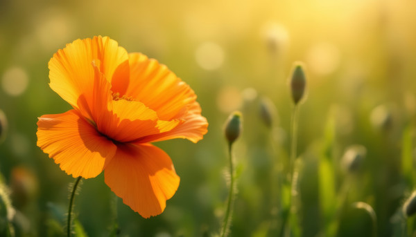 large-golden-hour-radiance-a-single-orange-poppy-in-full-bloom-surrounded-by-budding-poppies-in-a-sun-kissed-meadow