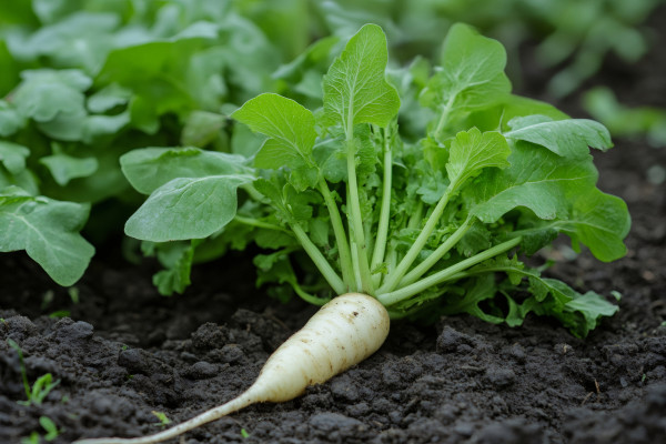 large-white-radish-growing-in-fertile-soil-with-lush-green-leaves