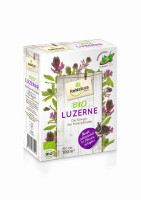Produktbild von ReNatura Luzerne MSR Bio 500g Verpackung mit Abbildungen und Informationen zu biologischen Luzernensamen sowie Hinweisen zur... Produktbild von ReNatura Luzerne MSR Bio 500g Verpackung mit Abbildungen und Informationen zu biologischen Luzernensamen sowie Hinweisen zur Bodenverbesserung und Erntefläche.
