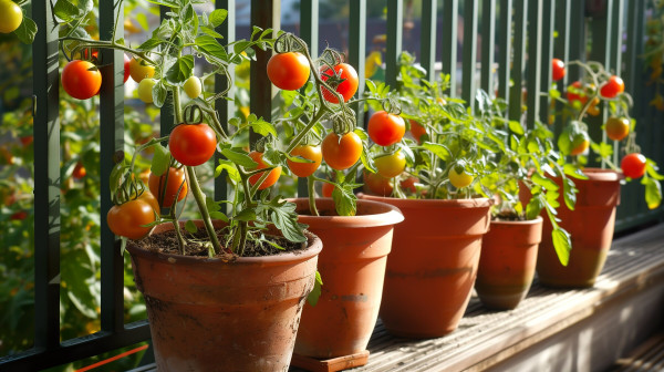 large-ai-generated-potted-tomato-plants-in-terracotta-pots-on-a-wood-surface-home-garden-gardening-planting-homegrown-concept
