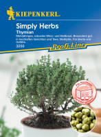Produktbild von Kiepenkerl Thymian Simply Herbs in der Multipille Form geeignet für Beete und Gefäße mit Hinweis auf Eignung für Hochbeete und Kübel und... Produktbild von Kiepenkerl Thymian Simply Herbs in der Multipille Form geeignet für Beete und Gefäße mit Hinweis auf Eignung für Hochbeete und Kübel und Abbildung der Pflanze und Saatgutkörner.