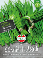 Produktbild von Sperli Schnittlauch Staro mit Abbildung von frischem Schnittlauch, Verpackungsdesign und Angaben zur Sorte samt Logo und Informationen zum... Produktbild von Sperli Schnittlauch Staro mit Abbildung von frischem Schnittlauch, Verpackungsdesign und Angaben zur Sorte samt Logo und Informationen zum mehrjährigen Anbau und ganzjähriger Verfügbarkeit.