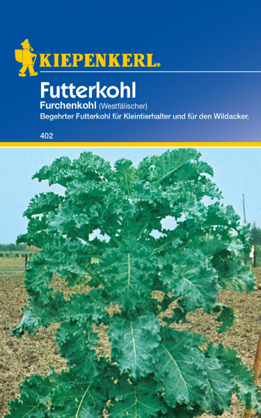 Produktbild von Kiepenkerl Futterkohl Furchenkohl Westfälischer mit Pflanzenabbildung und Informationen für Kleintierhalter und Wildacker.