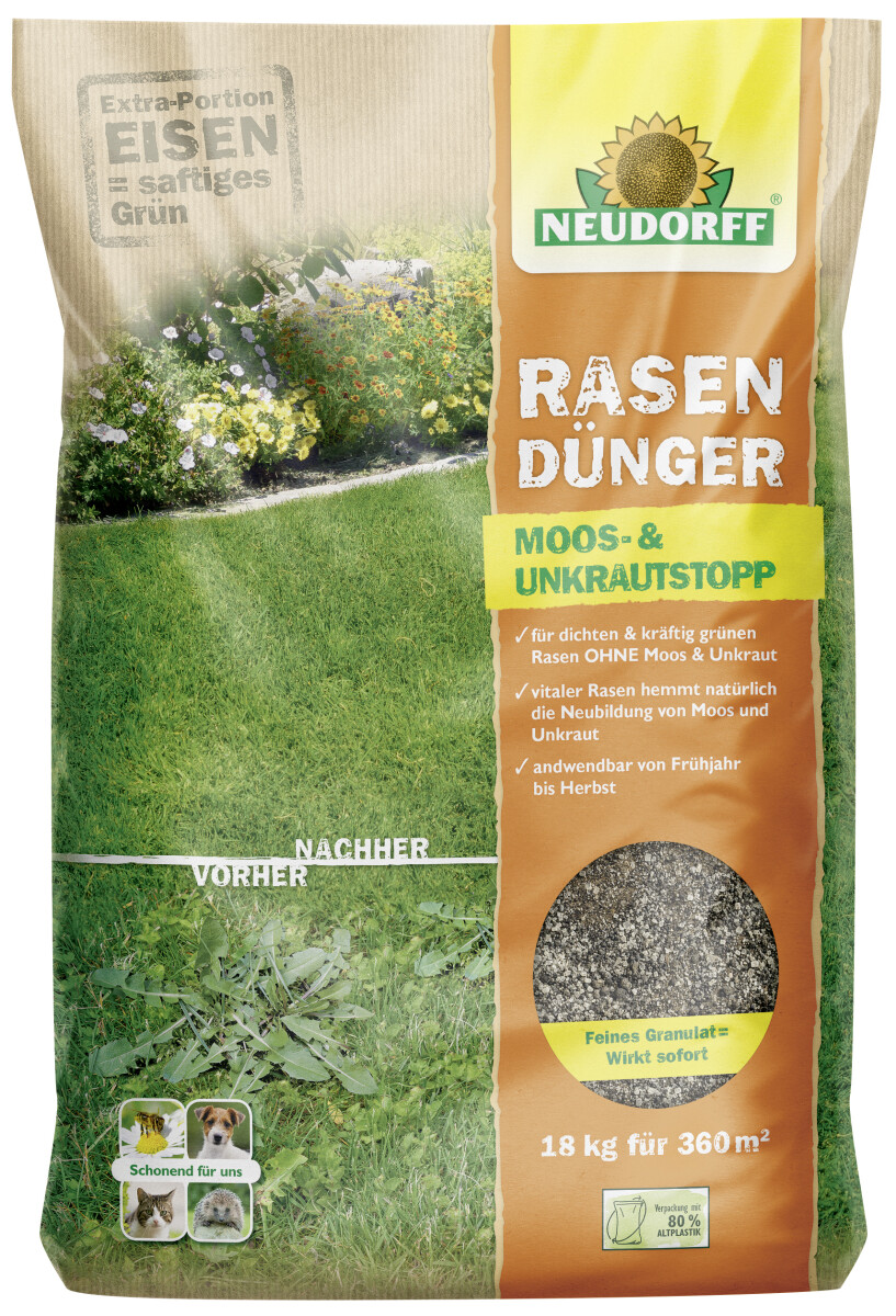 Neudorff RasenDünger Moos & UnkrautStopp 18kg Für einen dichten und