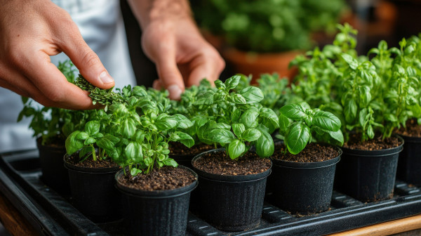 large-growing-herbs-indoors-with-hands-tending-to-basil-and-thyme-in-planters-on-a-sunny-day