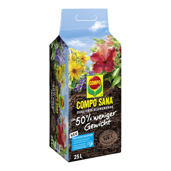 COMPO SANA® Qualitäts-Blumenerde ca. 50 % weniger Gewicht 25l Minibeutel
