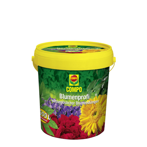 Produktbild von COMPO Blumenprofi, einem wasserlöslichen Blumendünger in einer 1,2kg gelben Kunststoffverpackung.
