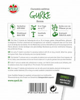 Sperli Salatgurke Konsa, F1 Produktbild von Sperli Salatgurke Konsa F1 mit Anbauinformationen in deutscher Sprache und Barcode.