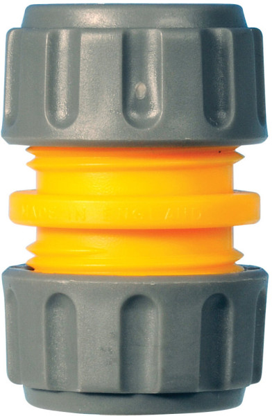 Produktbild eines Hozelock Schlauchreparaturstuecks 19 mm in grau und orange ohne Verpackung.