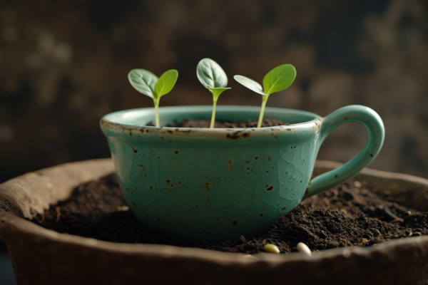 large-ai-generated-a-green-young-plant-in-a-flower-pot-germinating-seeds-in-a-glass