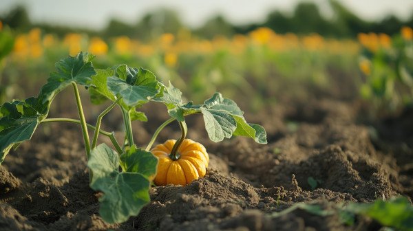 large-pumpkin-growing-in-a-vibrant-field-during-daylight-showcasing-farming-practices-and-seasonal-harvest