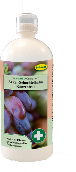 Produktbild von Schacht Grundstoff Acker-Schachtelhalm Konzentrat 1l mit Produktbezeichnung und Hinweis zur Förderung der Pflanzengesundheit gegen Pilzkrankheiten