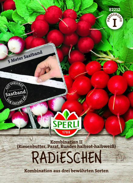 SPERLI Radieschen Kombination II - Riesenbutter, Parat, Rundes halbrot-halbweiß - Saatband