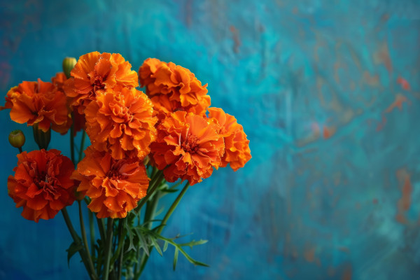 large-ai-generated-close-up-of-orange-marigolds-on-turquoise-background