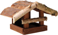 Produktbild des dobar Wintervogelfutterhauses aus Holz mit Baumrindenbedachung und Sitzstange