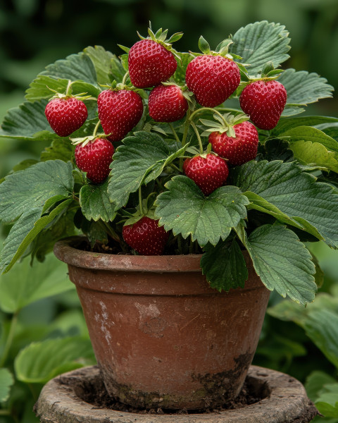 large-fresh-ripe-strawberries-in-a-terracotta-pot