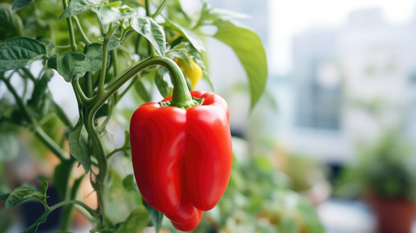 2400-closeup-of-a-perfectly-ripe-red-pepper-hanging-from-a-plant-in-an-urban-rooftop-garden