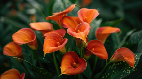 large-vibrant-orange-calla-lilies-with-lush-green-leaves-1