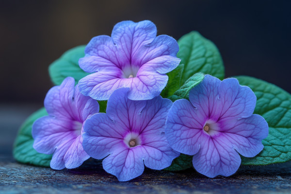 large-three-delicate-lavender-flowers-resting-on-dark-surface