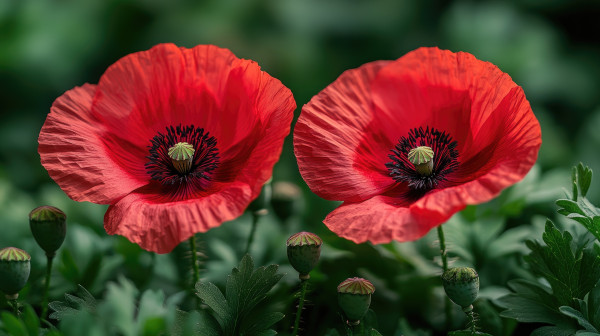 large-two-red-poppies-blooming-in-the-garden