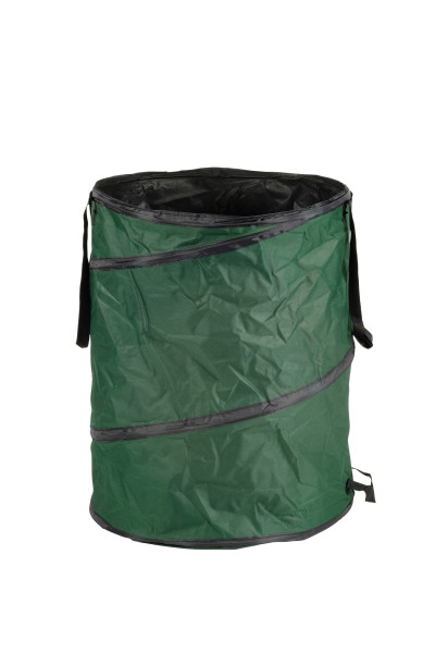 Produktbild einer aufgeklappten Videx Pop-up Gartenabfall-Tasche in Grün mit 150 Liter Volumen und Maßen von 68x53 cm.