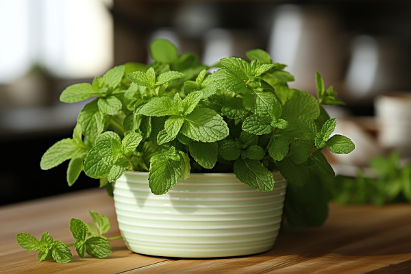 2400-ai-generated-fresh-mint-in-a-white-pot-in-the-kitchen-generated-by-artificial-intelligence