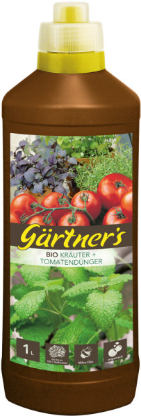 Gärtner's Bio Dünger für Kräuter + Tomaten 1l Flasche + Dosierer