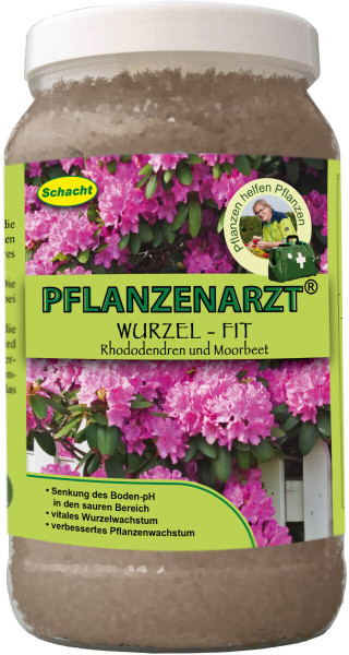 Produktbild von Schacht PFLANZENARZT Wurzel - Fit Rhododendren und Moorbeet 2kg mit pinken Blumen auf der Verpackung und Hinweisen zu Pflanzenpflege und Wachstumsförderung.