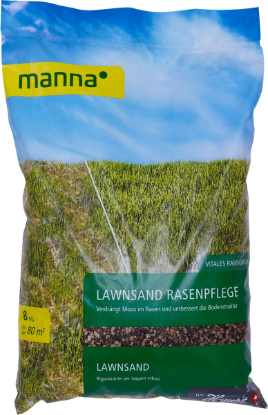 Produktbild von MANNA LawnSand 8kg für Rasenpflege welches Moos verdrängt und die Bodenstruktur verbessert.