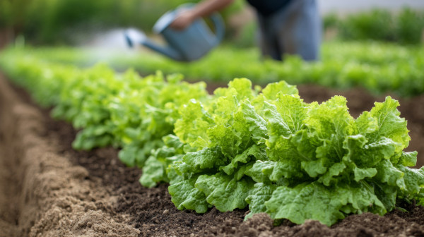 2400-a-row-of-lettuce-growing-in-rich-soil-while-a-blurred-farmer-is-seen-watering-the-plants-in-the-background