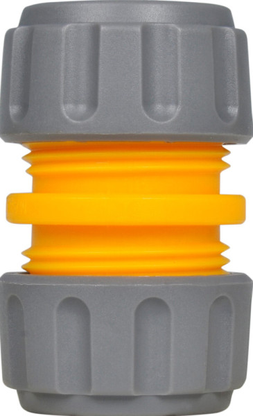 Produktbild eines Hozelock Schlauchreparaturstücks 12, 5, mm mit grauen Anschlussenden und einem gelben Mittelteil.