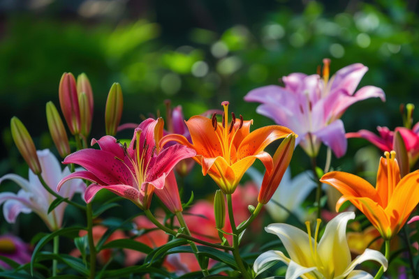 2400-colorful-lilies-blooming-in-a-garden-in-summertime