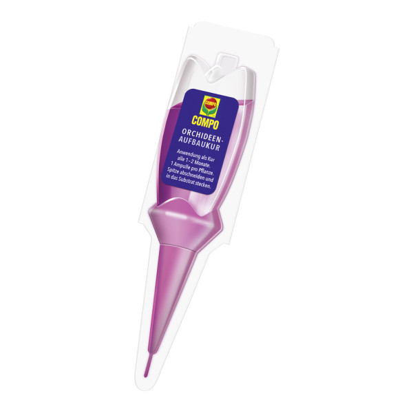 Produktbild von COMPO Orchideen-Aufbaukur 30ml Dispenser in lila Farbe mit Anwendungsanweisungen.