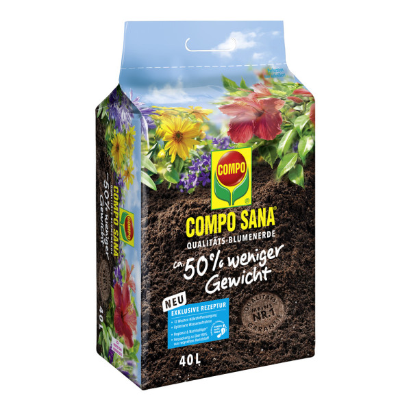 COMPO SANA® Qualitäts-Blumenerde ca. 50 % weniger Gewicht 40l Minibeutel